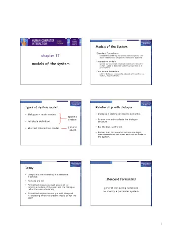 models of the system  special purpose m athem atical m odels of interactive  system s used to