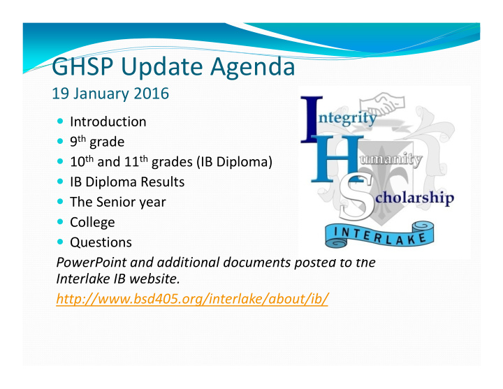 ghsp update agenda