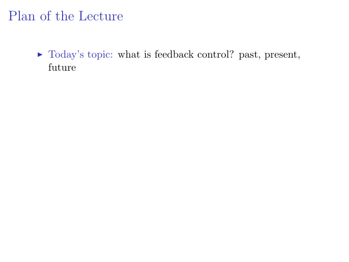 plan of the lecture