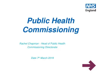 Public Health  Commissioning  Rachel Chapman - Head of Public Health  Commissioning Directorate
