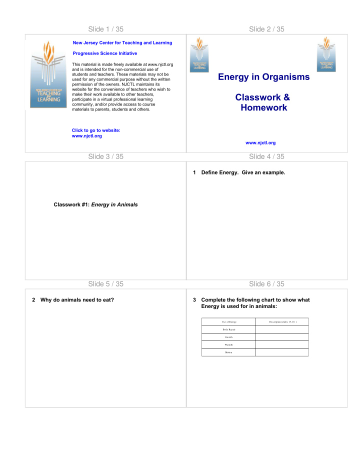 energy in organisms