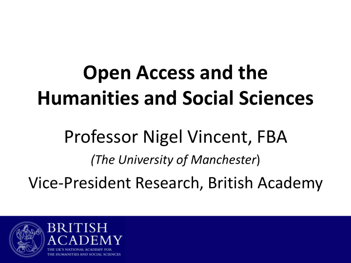 open access and the humanities and social sciences