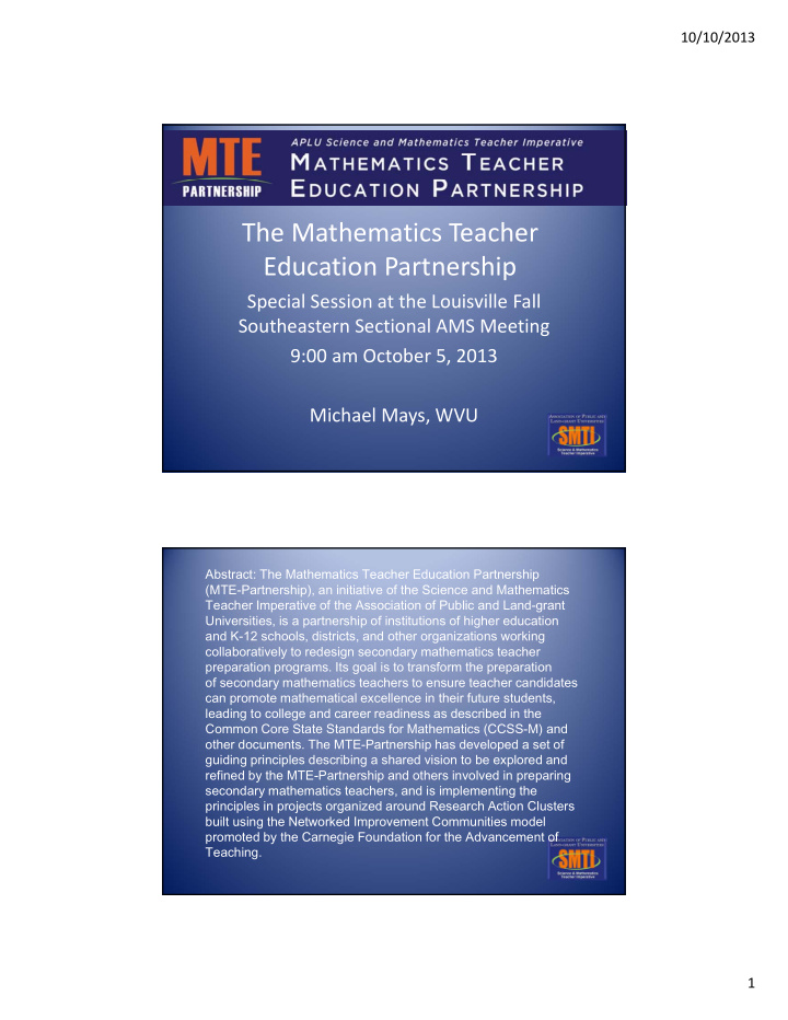 the mathematics teacher education partnership
