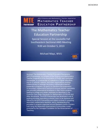 The Mathematics Teacher Education Partnership Special Session at the Louisville Fall Southeastern