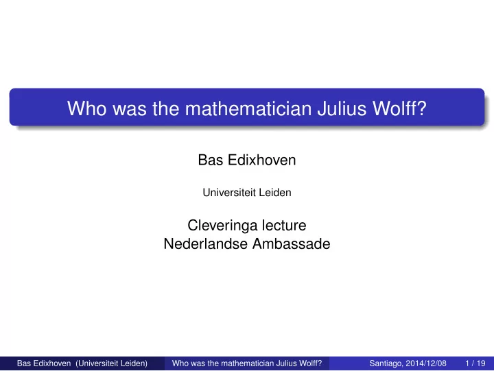 who was the mathematician julius wolff