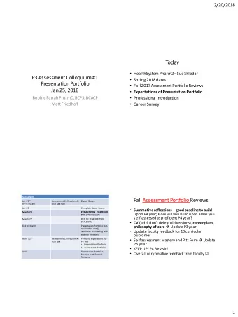 Today  HealthSystemPharm2  Sue Skledar  P3 Assessment Colloquium #1  Spring 2018 dates