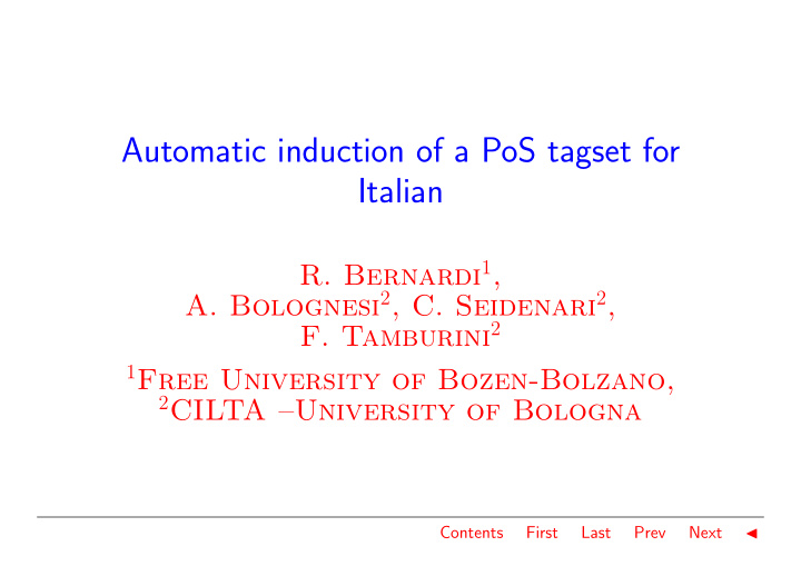 automatic induction of a pos tagset for italian