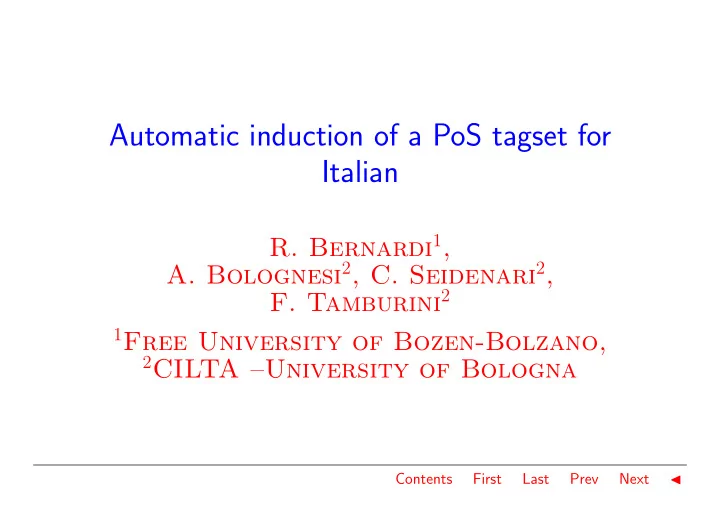 automatic induction of a pos tagset for italian