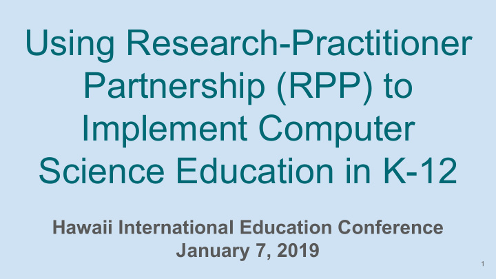 using research practitioner partnership rpp to implement