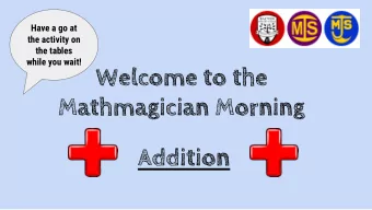 Welcome to the  Mathmagician Morning  Addition  Morning Events 9.05 - 9.40 - Sharing methods used