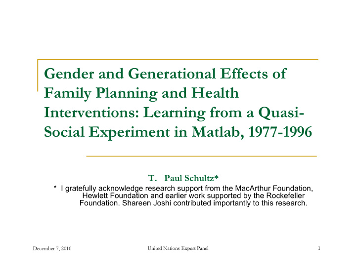 gender and generational effects of family planning and