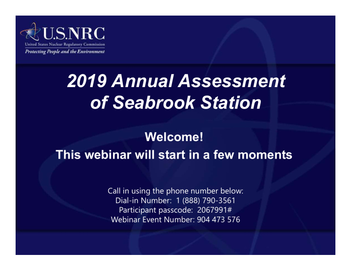 2019 annual assessment of seabrook station
