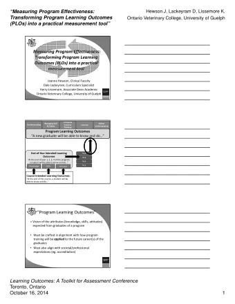 Measuring Program Effectiveness:  Hewson J, Lackeyram D, Lissemore K.  Transforming Program