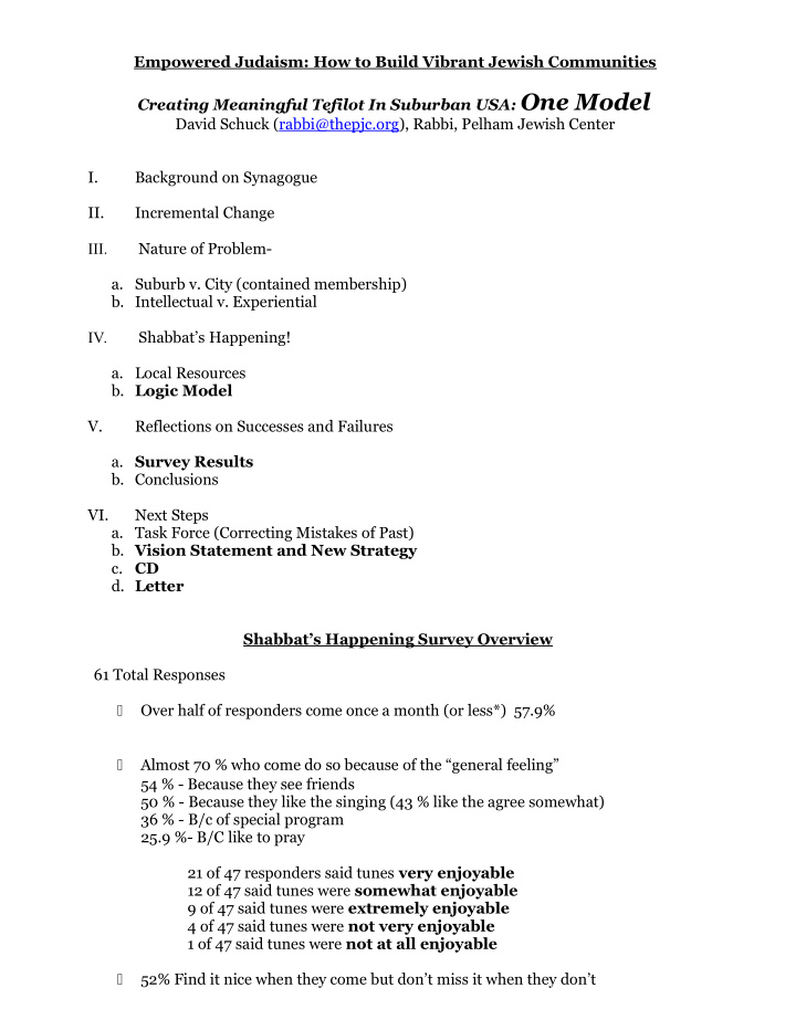 creating meaningful tefilot in suburban usa one model