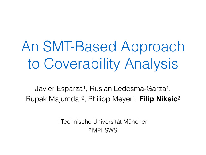 an smt based approach to coverability analysis