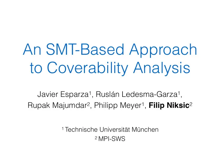 an smt based approach to coverability analysis