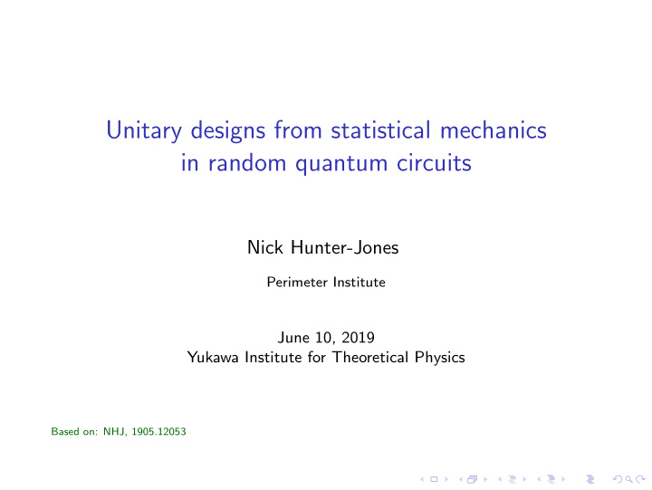 unitary designs from statistical mechanics in random