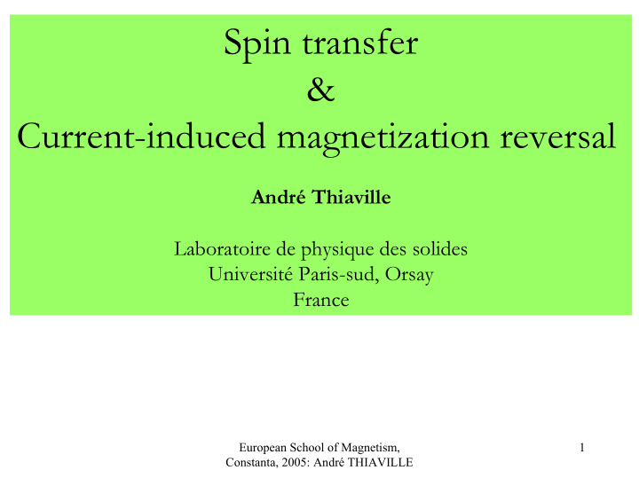 spin transfer current induced magnetization reversal