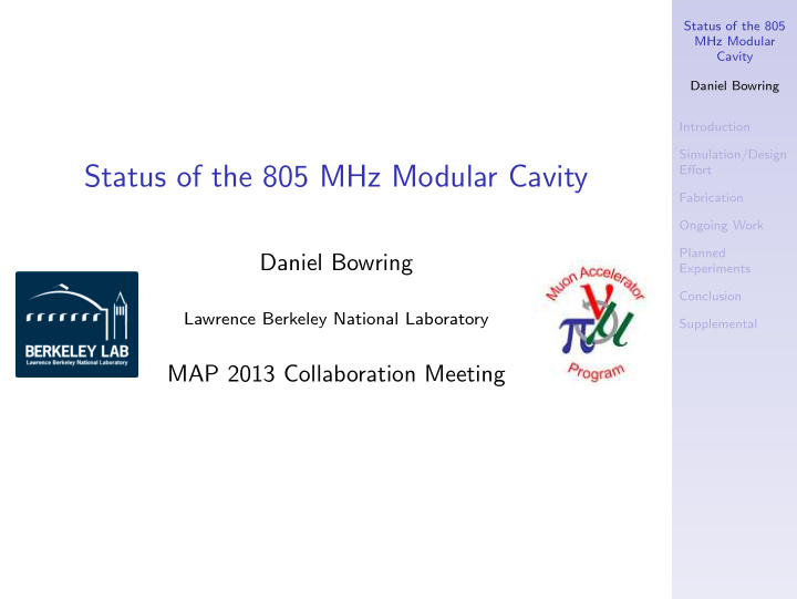 status of the 805 mhz modular cavity