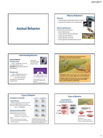 Ani  nimal Beh  Behavior  Why Study Behavior  ior? Evolutionary perspective  part of
