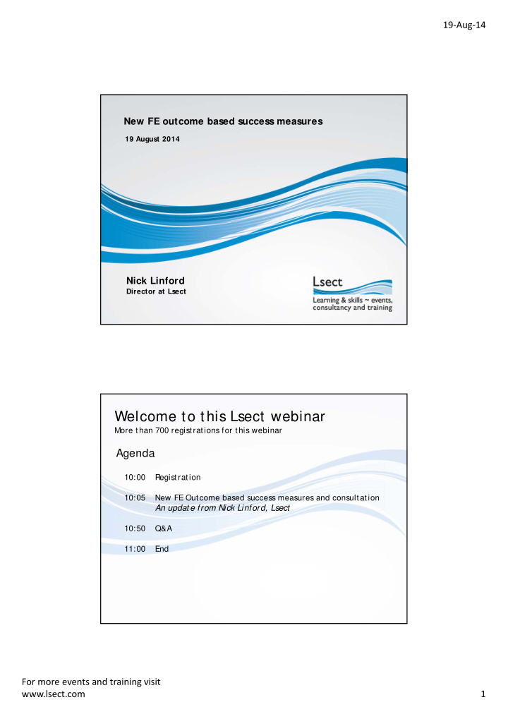 welcome to this lsect webinar