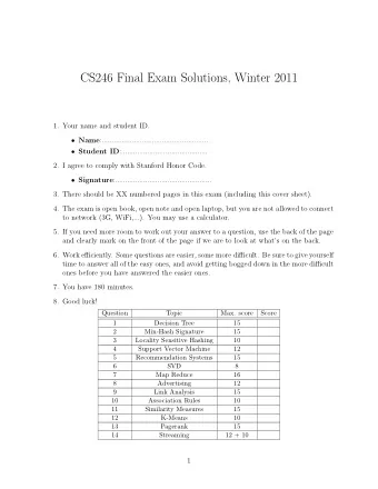 CS246 Final Exam Solutions, Winter 2011  1. Your name and student ID.  Name