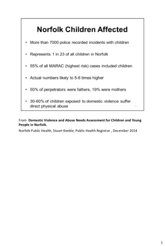 1  Children aged 0-5 account for 48% of all children involved.  30% of abuse begins during
