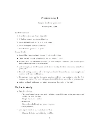 Programming 1  Sample Midterm Questions  February 11, 2018  The test consists of  1. 15 multiple