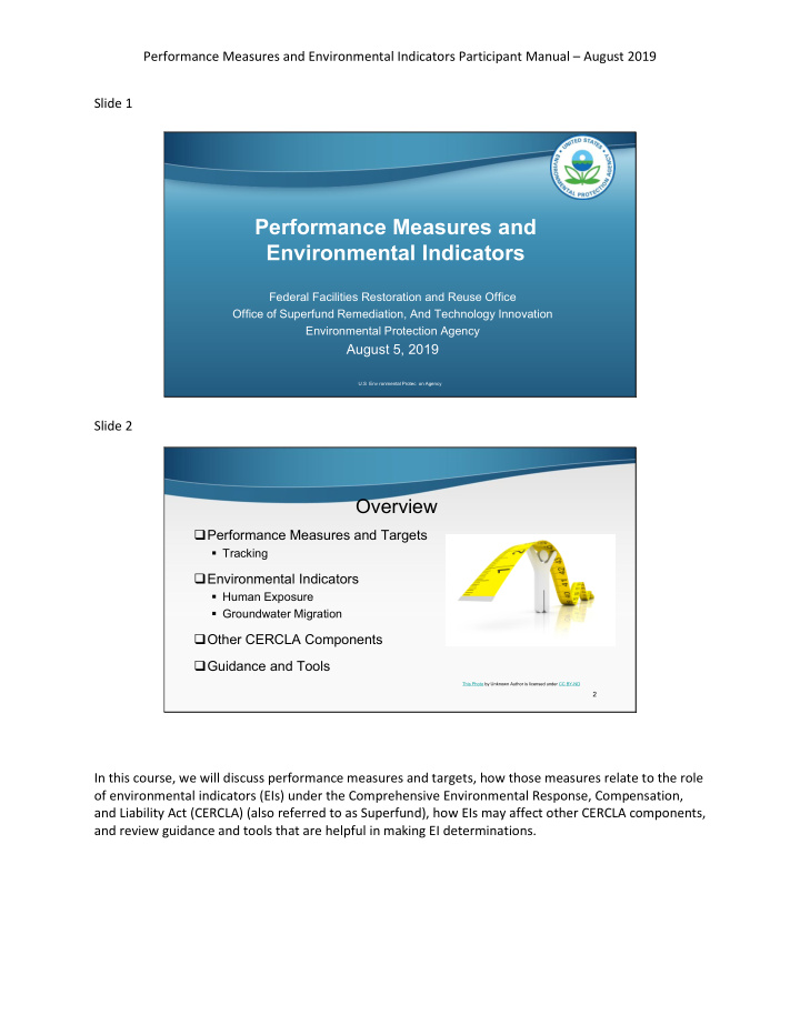 performance measures and environmental indicators