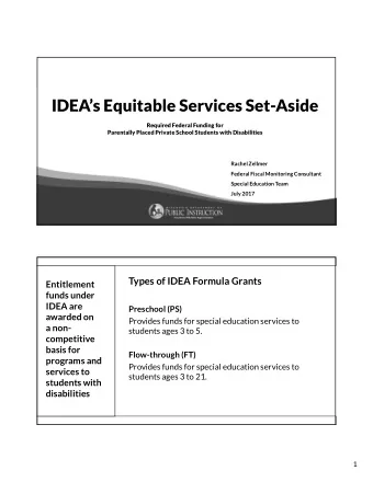 IDEAs Equitable Services Set-Aside  Required Federal Funding for  Parentally Placed Private