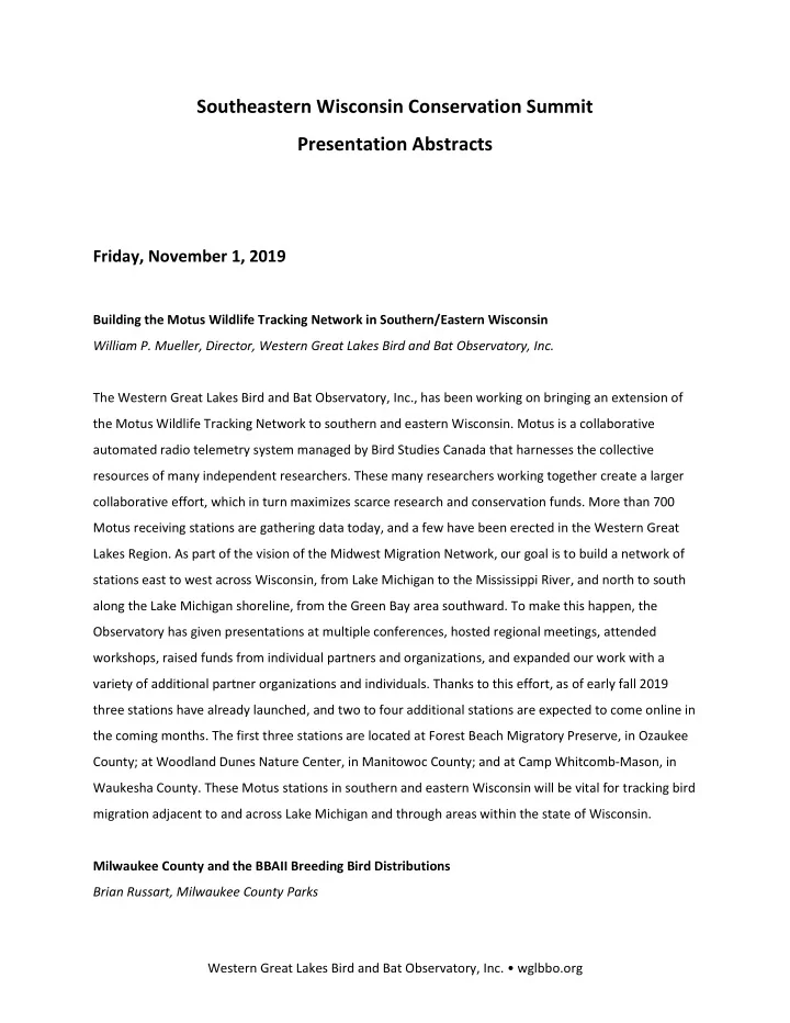 southeastern wisconsin conservation summit presentation