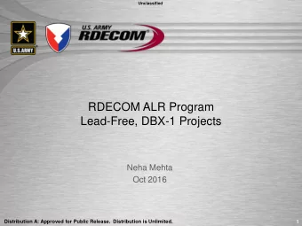 RDECOM ALR Program  Lead-Free, DBX-1 Projects  Neha Mehta  Oct 2016  Distribution A: Approved for