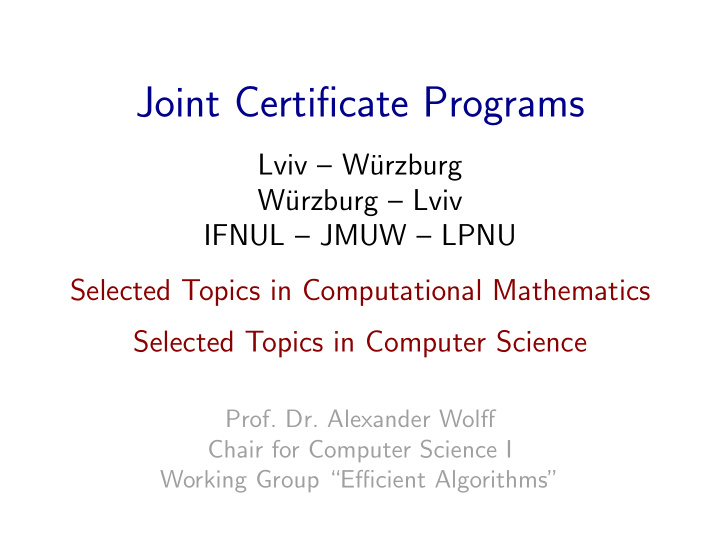 joint certificate programs