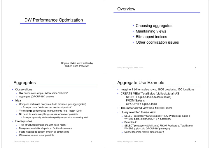 overview dw performance optimization