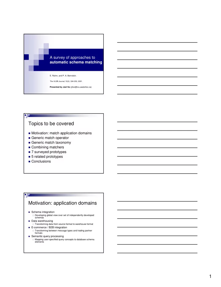 topics to be covered