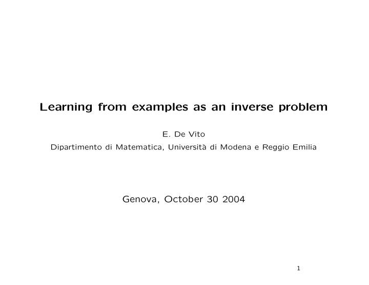 learning from examples as an inverse problem
