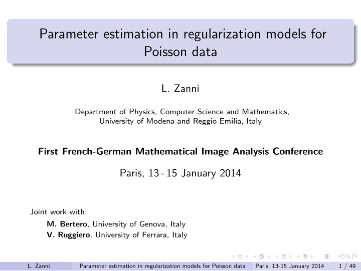 parameter estimation in regularization models for poisson