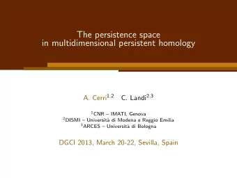 The persistence space  in multidimensional persistent homology A. Cerri 1 , 2 C. Landi 2 , 3 1 CNR