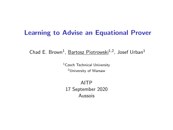 learning to advise an equational prover