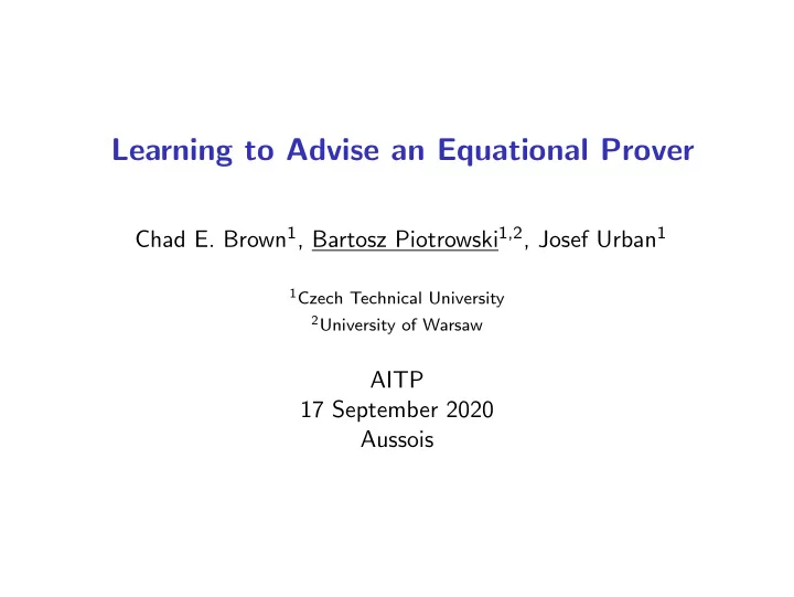 learning to advise an equational prover