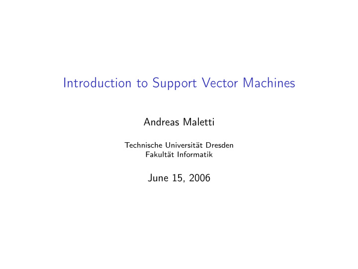 introduction to support vector machines