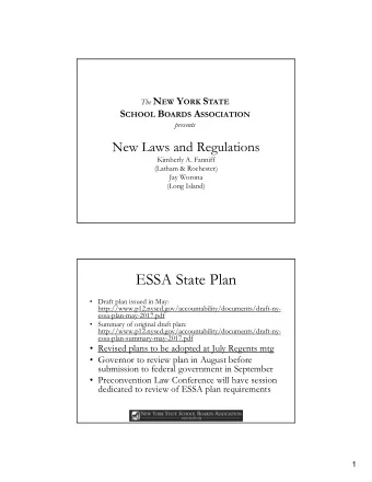 ESSA State Plan   Draft plan issued in May: