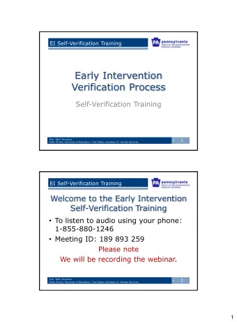 Verification Process  Self-Verification Training  Tom  Wolf, Governor  1  &gt;  Pedro Rivera,