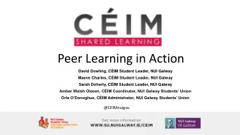 Peer Learning in Action  David Dowling, CIM Student Leader, NUI Galway  Maeve Charles, CIM