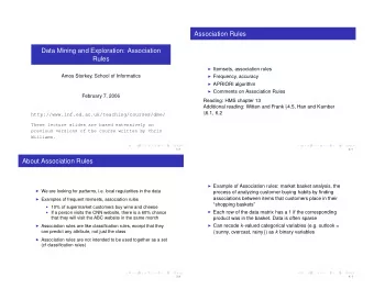 Association Rules  Data Mining and Exploration: Association  Rules  Itemsets, association rules