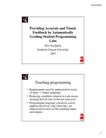 Teaching programming   Requirements must be understood in terms   Requirements must be