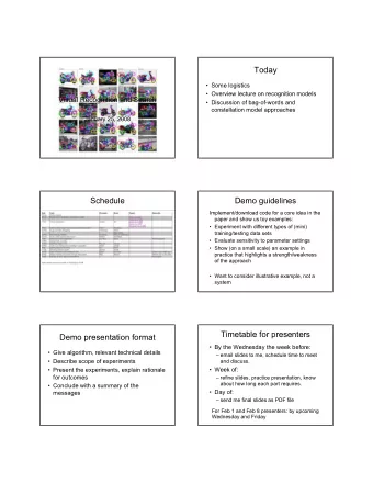 Today   Some logistics   Overview lecture on recognition models  Visual Recognition and