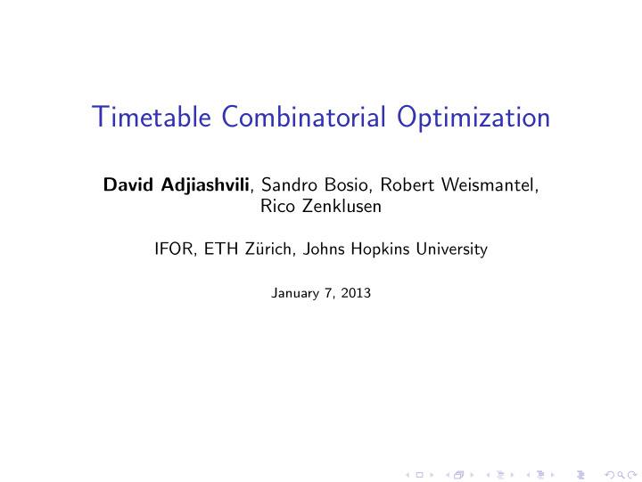 timetable combinatorial optimization
