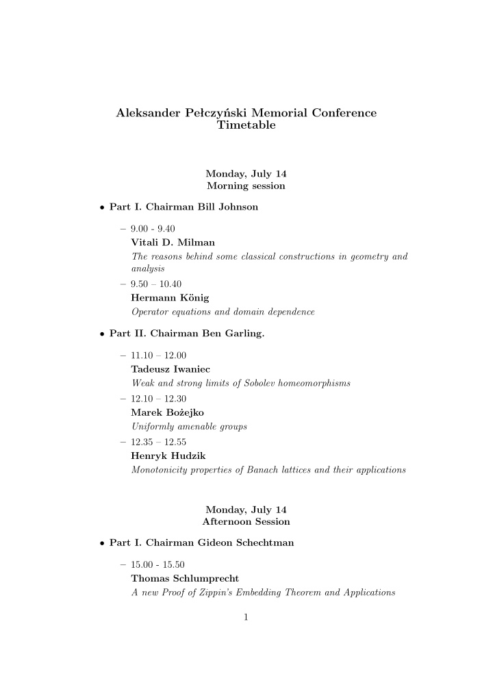 aleksander pe czy ski memorial conference timetable