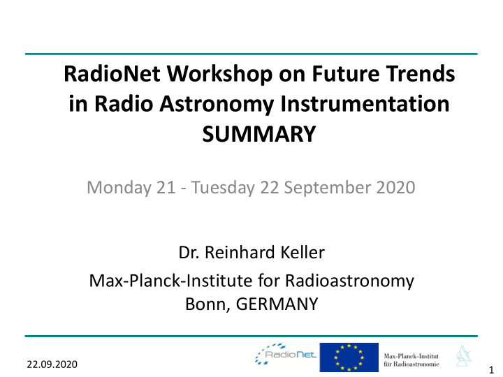 radionet workshop on future trends in radio astronomy